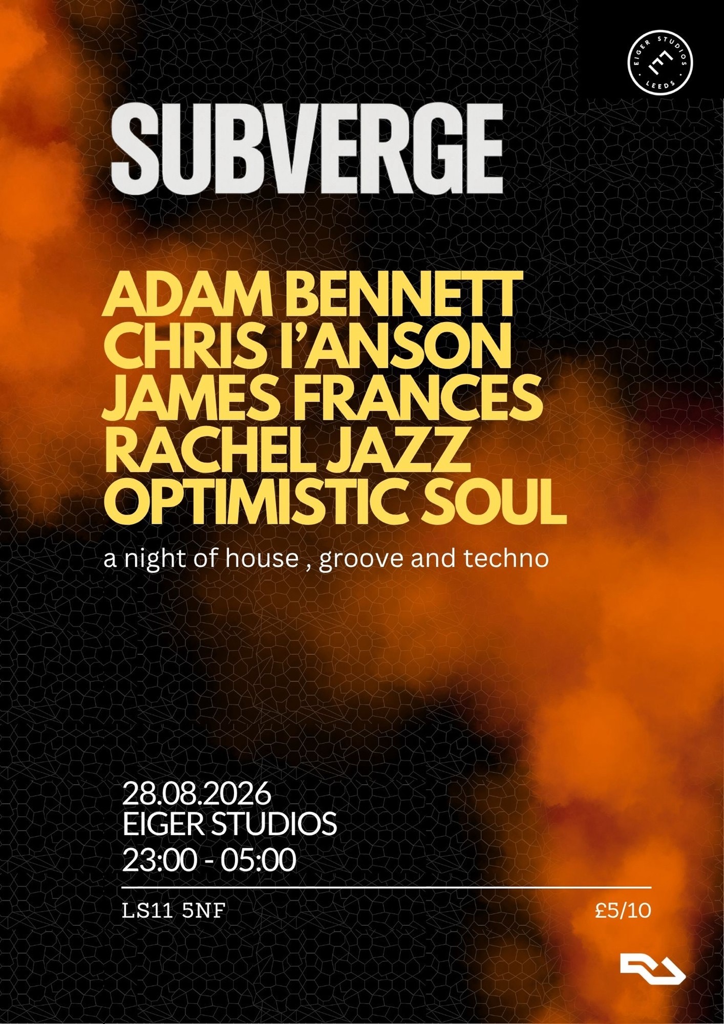 Poster for SUBVERGE at Eiger Studios, Leeds