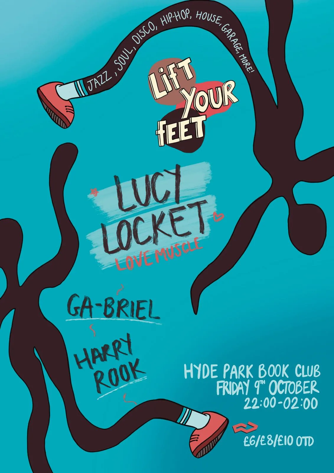 Poster for Lift Your Feet - Lucy Locket + Residents at Hyde Park Book Club, Leeds