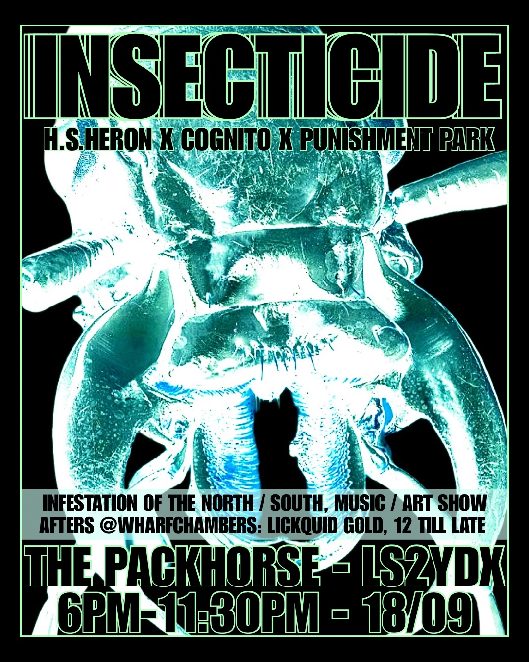 Poster for INSECTICIDE // H.S.HERON X COGNITO X PUNISHMENT PARK at The Pack Horse, Leeds