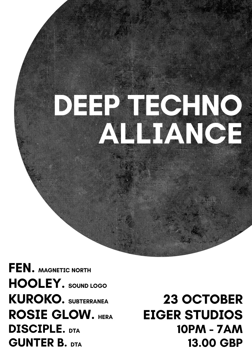 Poster for Deep Techno Alliance 2026 at Eiger Studios, Leeds