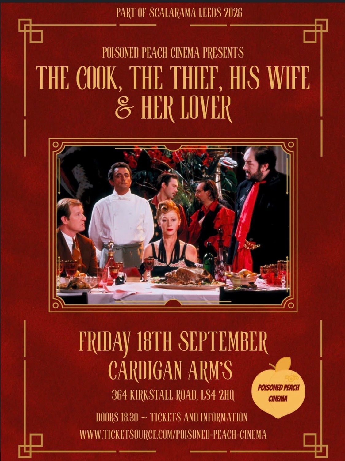 Poster for The Cook, The Thief, His Wife & Her Lover at The Cardigan Arms, Leeds