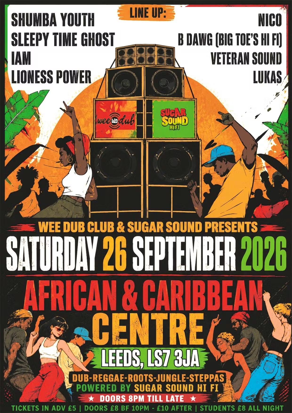 Poster for Wee Dub Club & Sugar Sound at Leeds Caribbean & African Centre, Leeds
