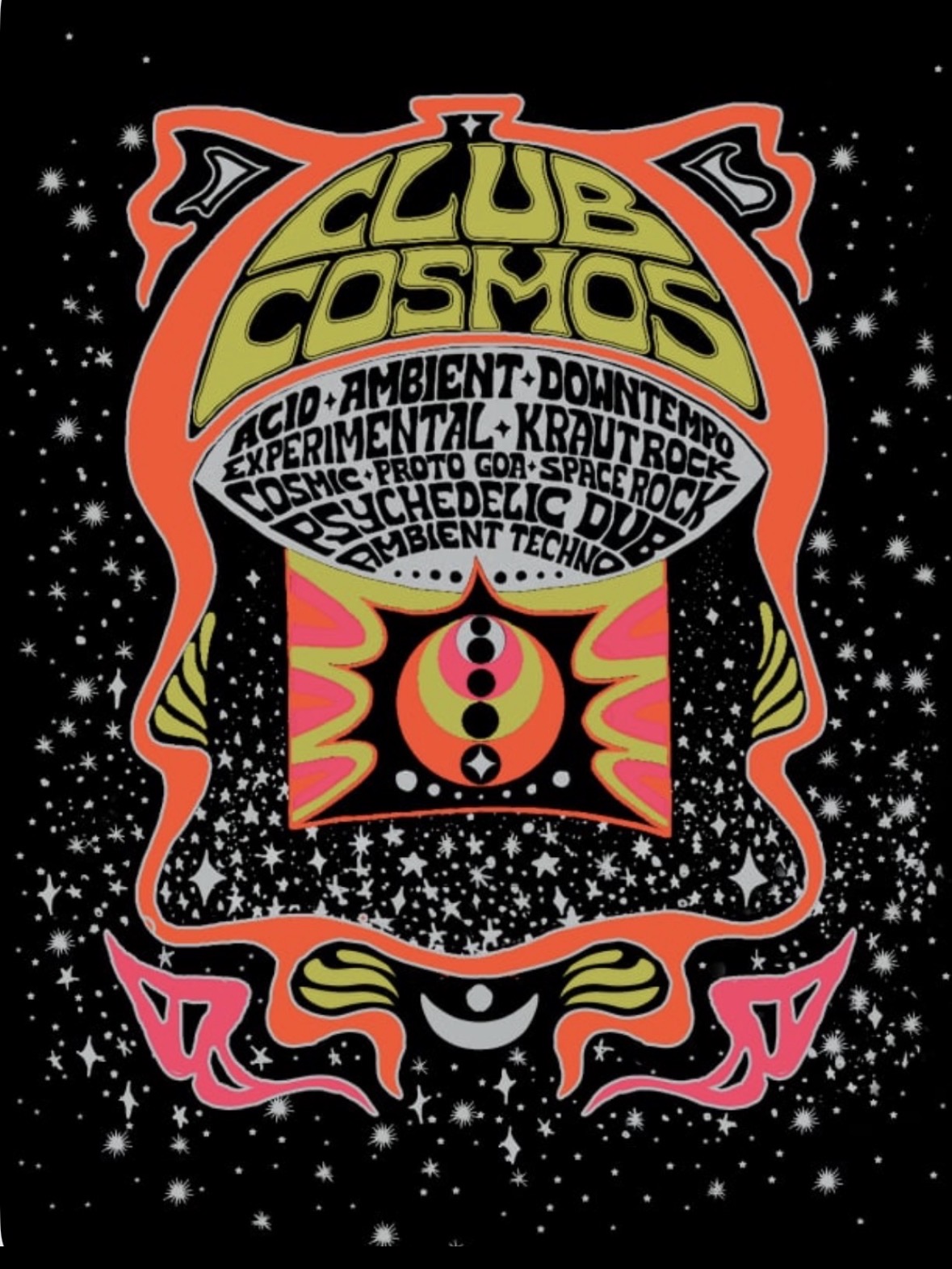 Poster for Club Cosmos at Outlaws Yacht Club, Leeds