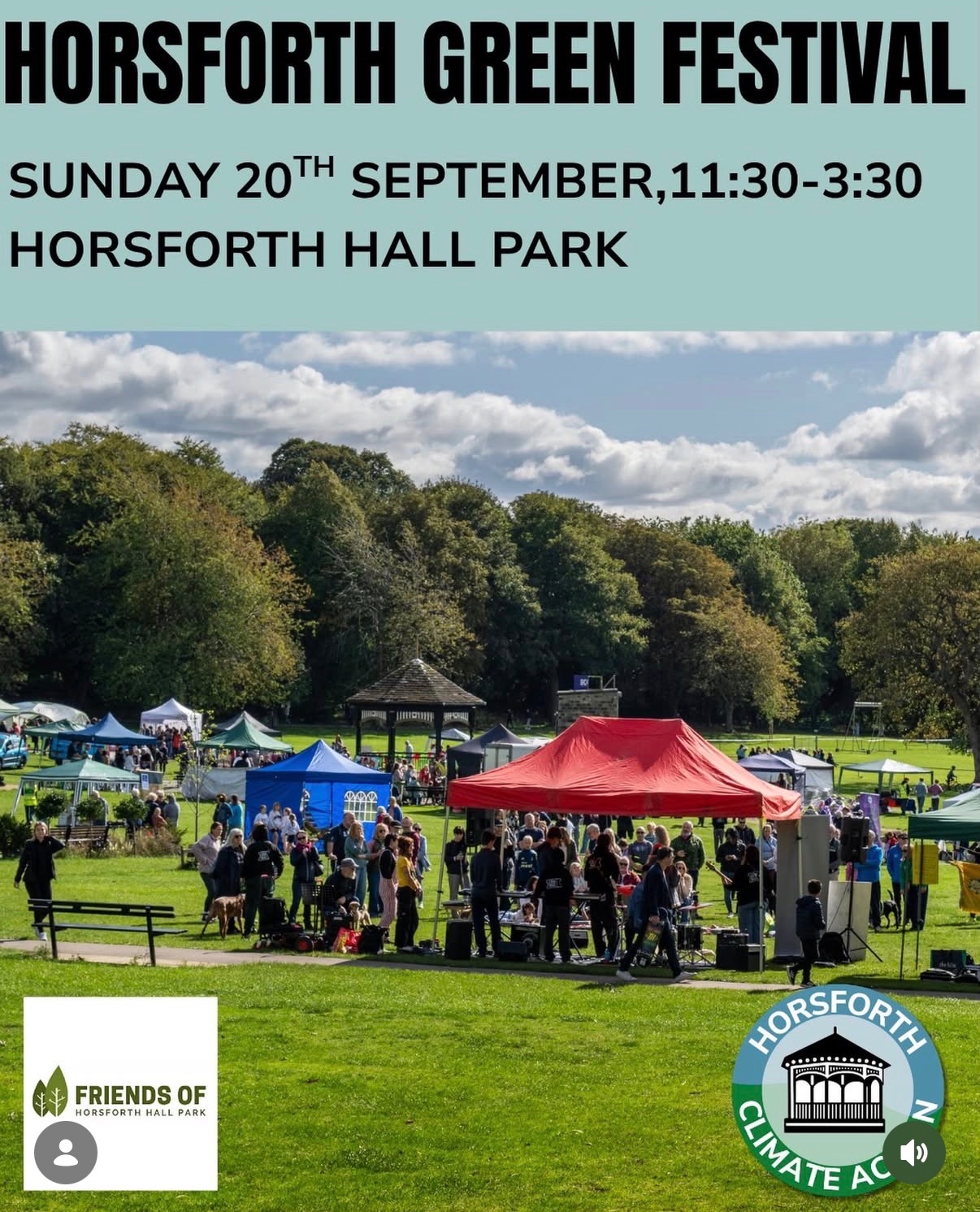 Poster for Horsforth Green Festival 2026 at Horsforth Hall Park, Leeds
