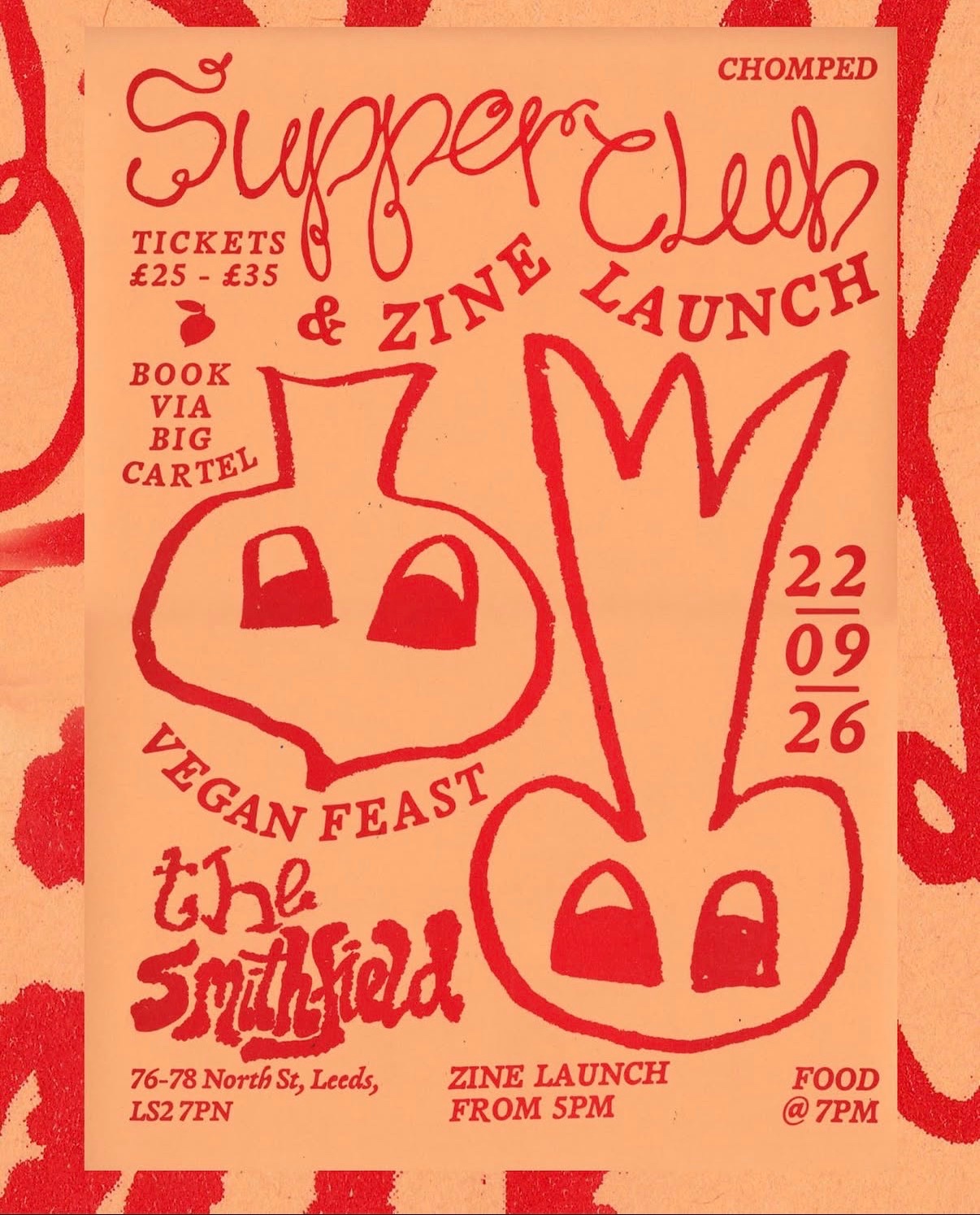 Poster for Supper Club & Zine Launch at The Smithfield, 76-78 North St, Leeds, LS2 7PN, Leeds