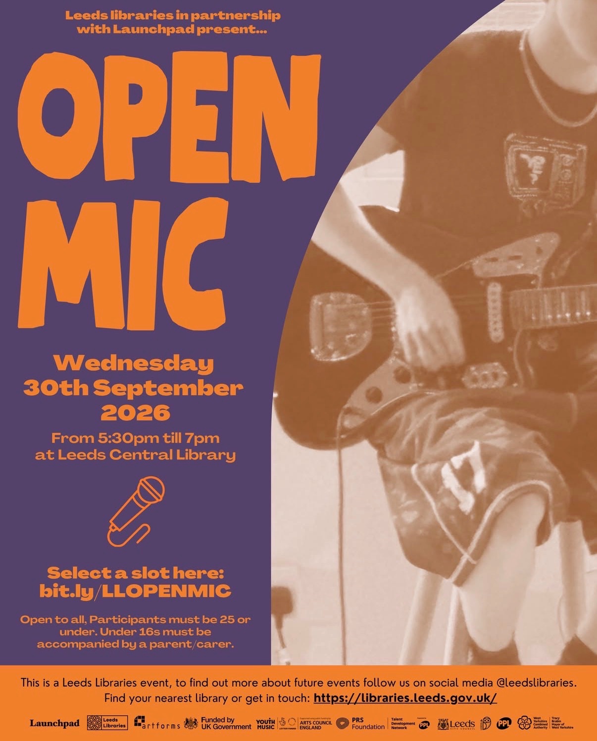 Poster for Open Mic: Leeds Libraries at Leeds Central Library, Leeds