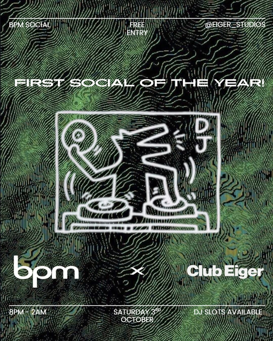 Poster for BPM Social at Eiger Studios, Leeds