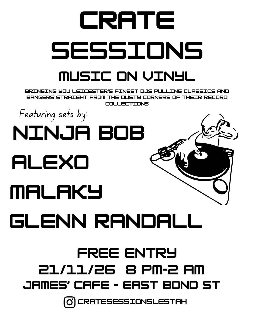 Poster for Crate Sessions: Alexo, Glenn Randall, Malaky, Ninja Bob at TBA, Leeds
