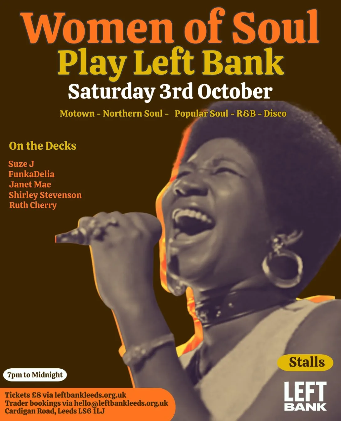 Poster for Women of Soul: FunkaDelia, Janet Mae, Ruth Cherry, Shirley Stevenson, Suze J at Left Bank Leeds, Leeds