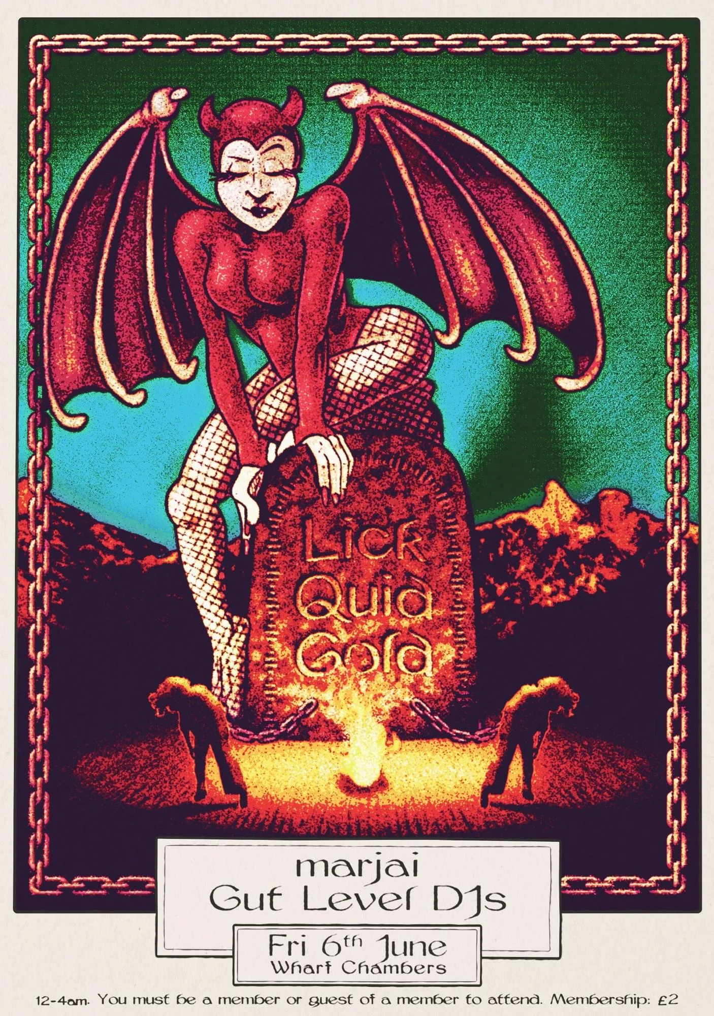 Poster for Lick Quid Gold with marjai and Gut Level DJs at Wharf Chambers, Leeds