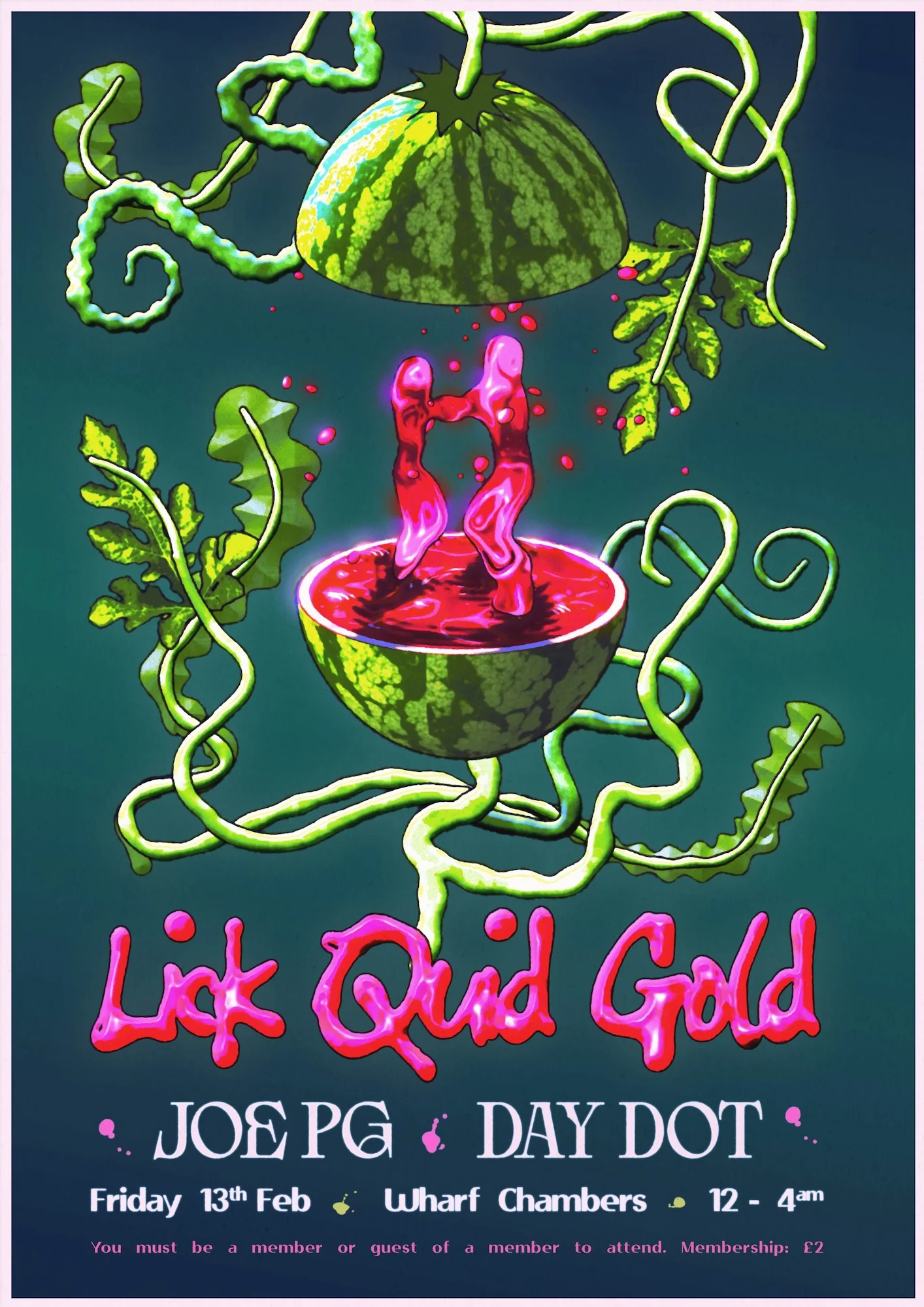 Poster for Lick Quid Gold with Joe PG at Wharf Chambers, Leeds