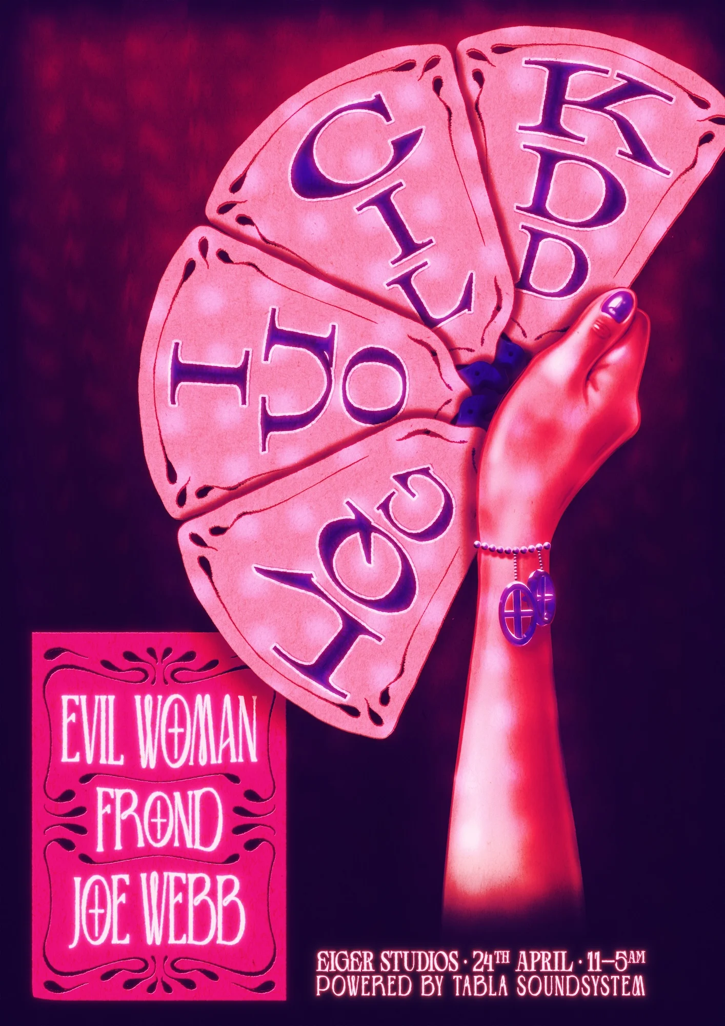 Poster for Lick Quid Gold w. FROND, Evil Woman & Joe Webb at Eiger Studios, Leeds