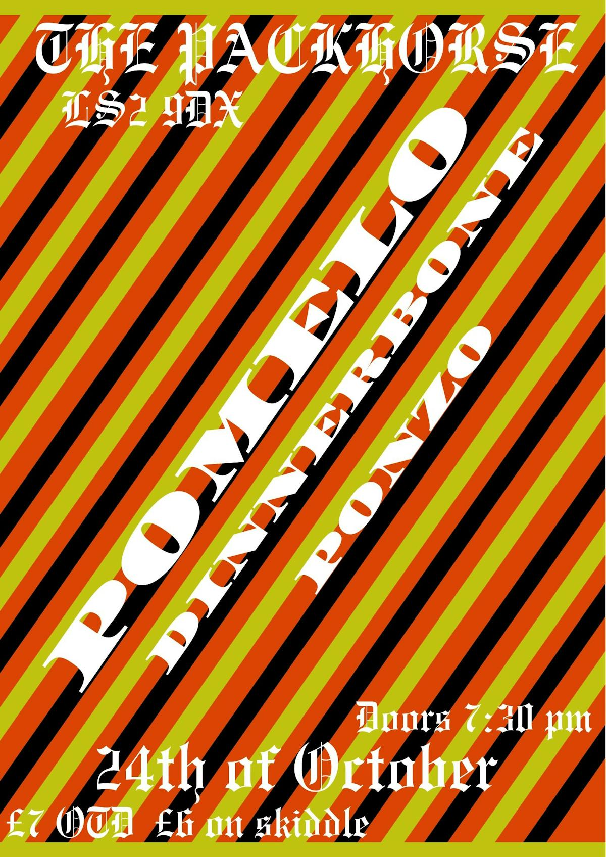 Poster for Pomelo + Dinnerbone and Ponzo at The Pack Horse, Leeds