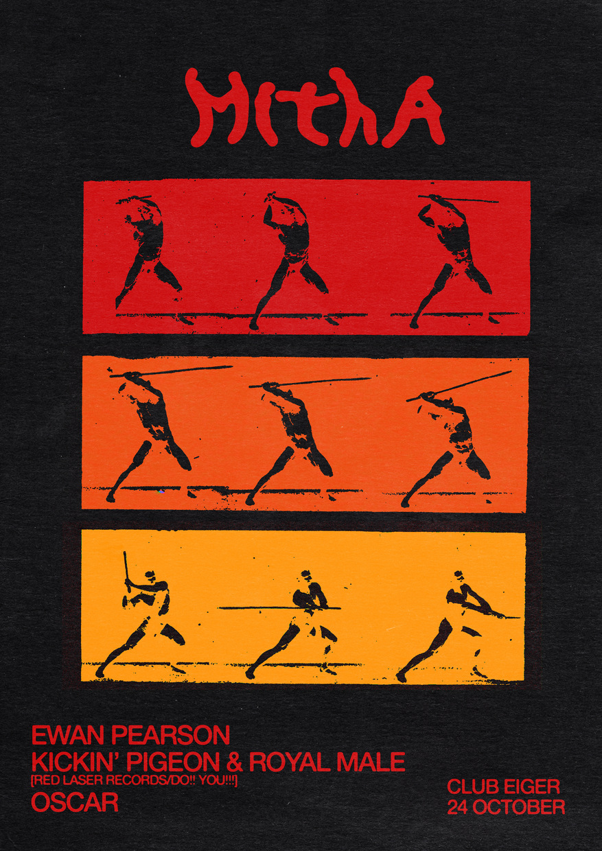 Poster for MITHA: Ewan Pearson, Kickin' Pigeon & Royal Male [Red Laser Records/Do!! You!!!] at Eiger Studios, Leeds