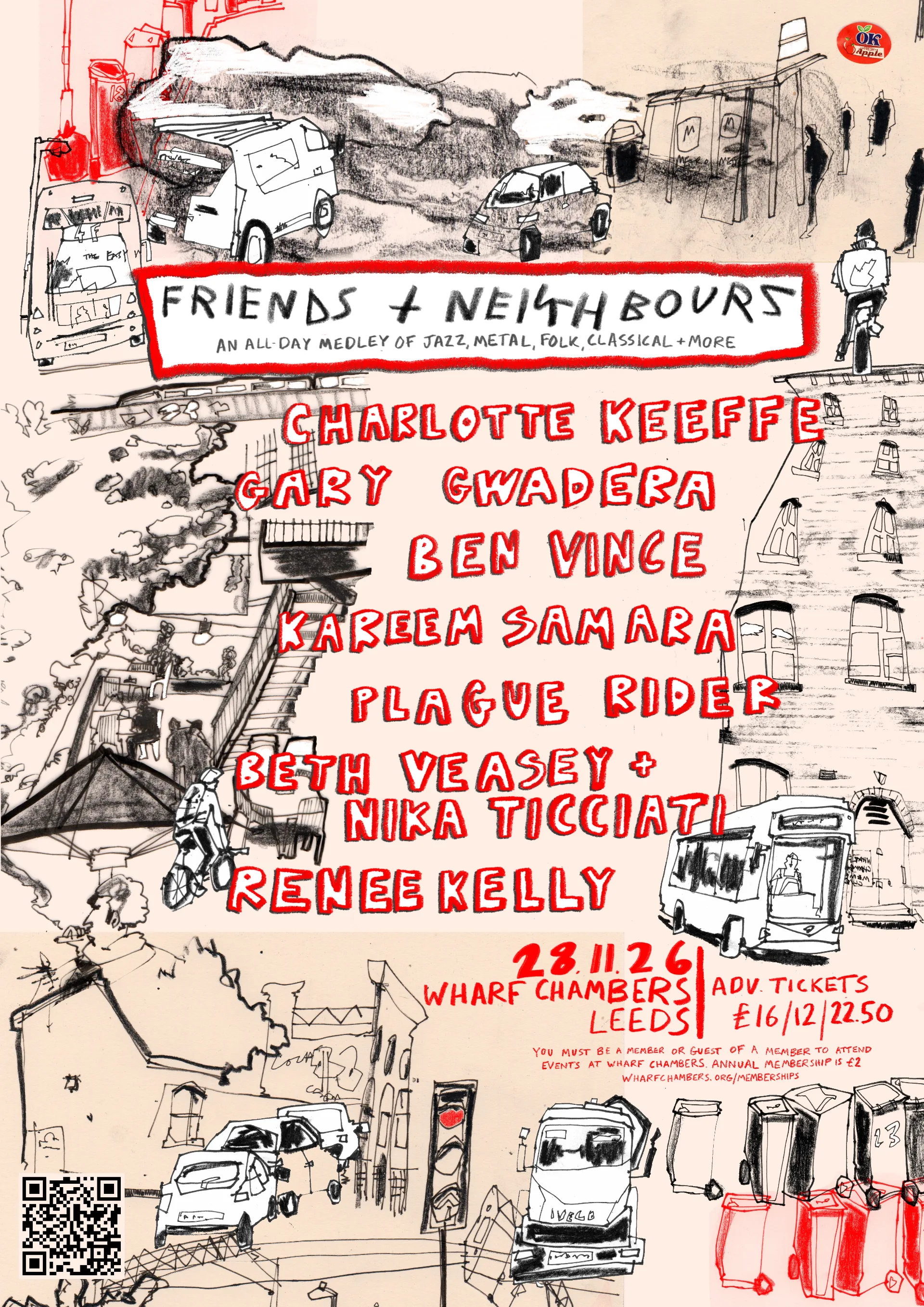 Poster for Friends + Neighbours at Wharf Chambers, Leeds