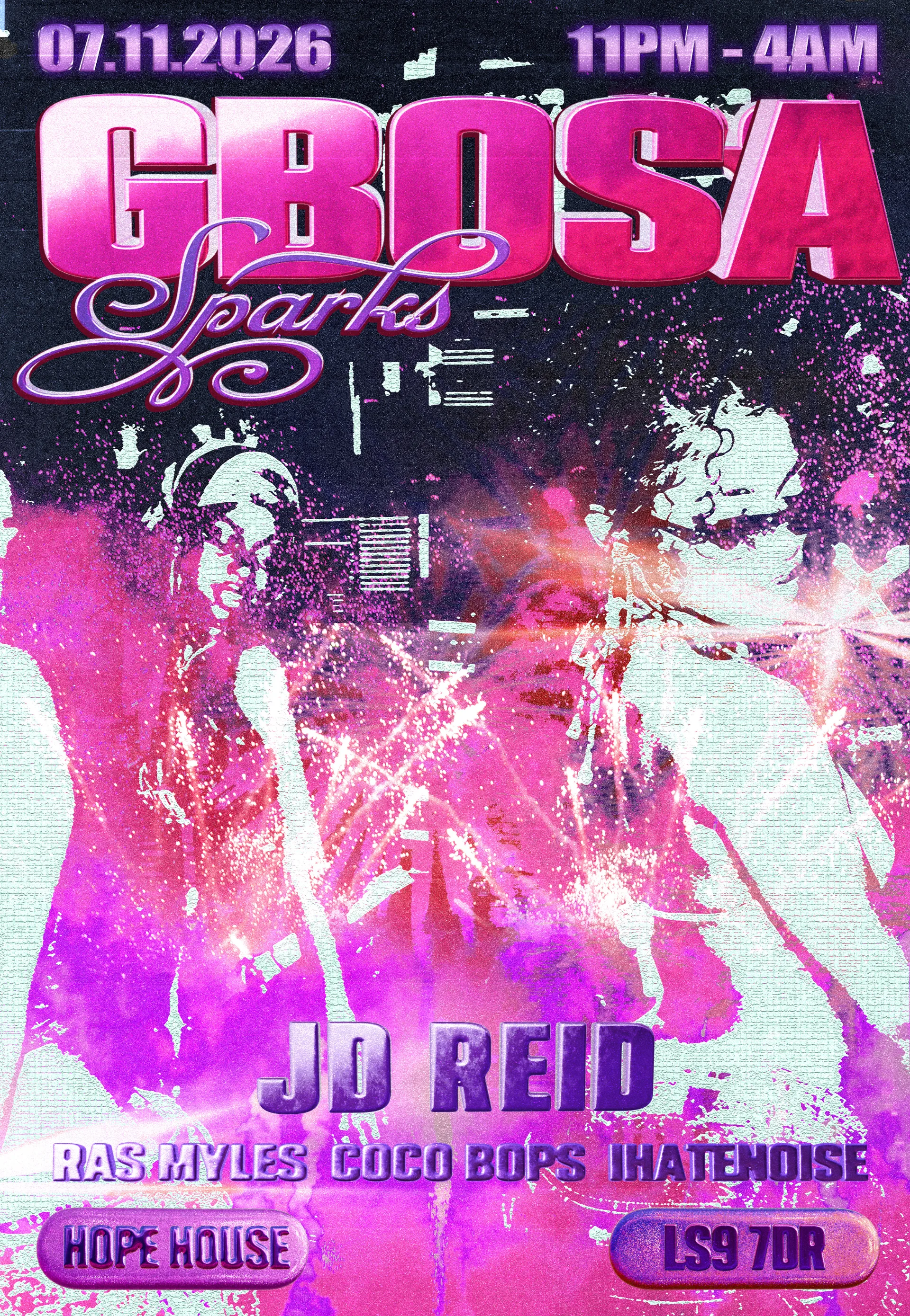 Poster for GBOSA Sparks w/ JD REID at Hope House, Leeds