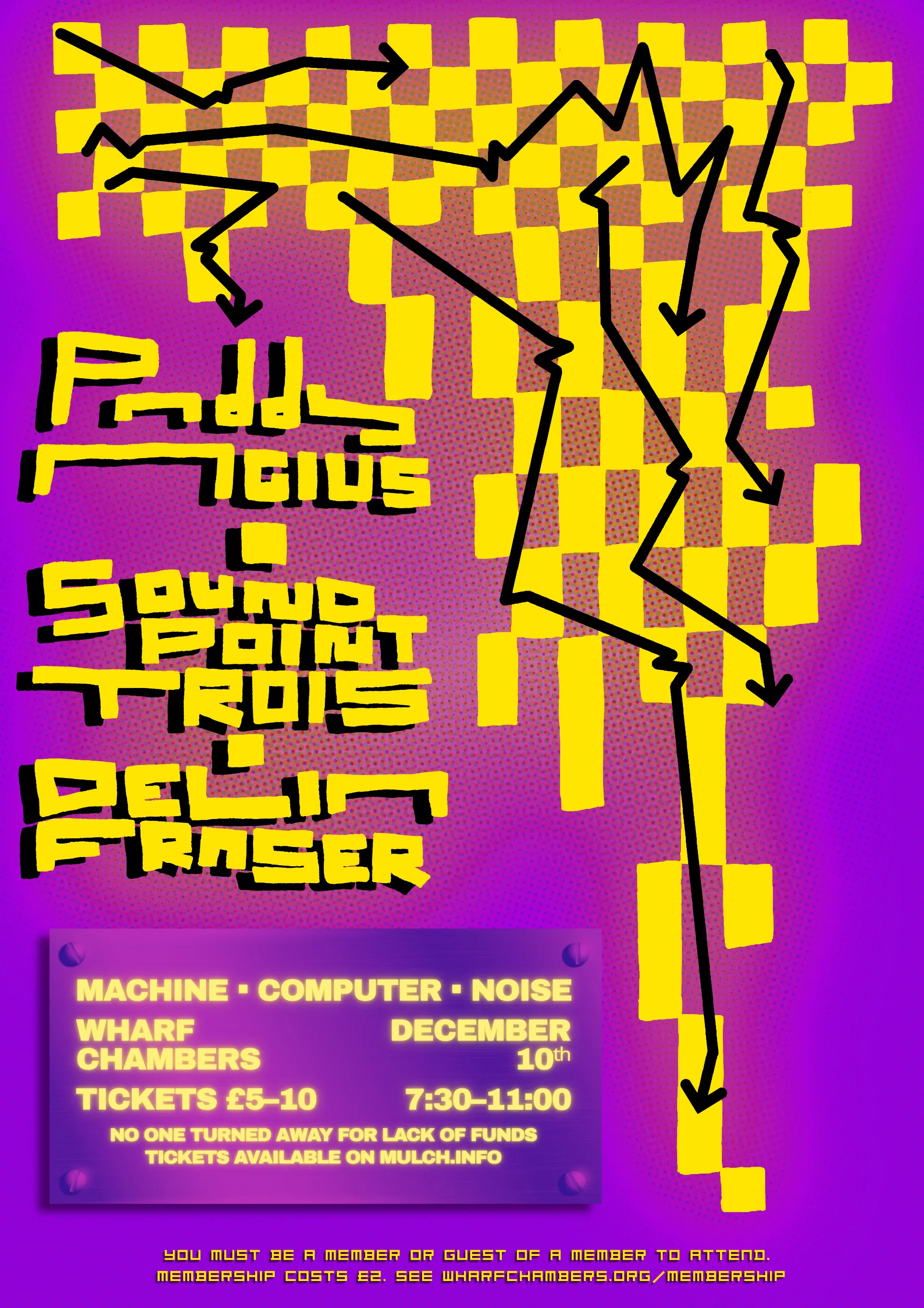 Poster for Paddy Agius / Sound Point Trois / Delia Fraser at Wharf Chambers, Leeds