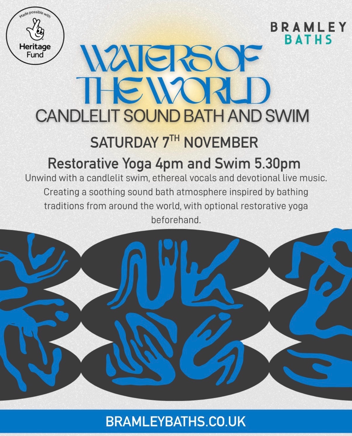 Poster for Waters of the World at Bramley Baths, Leeds