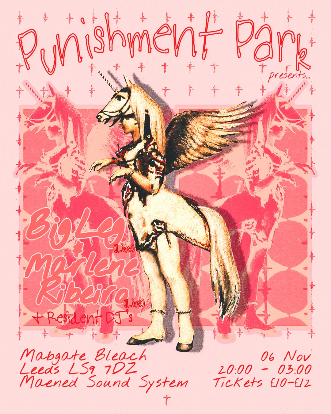 Poster for Punishment Park presents Big Leg (live) and Marlene Ribeiro (live) at Mabgate Bleach, Leeds