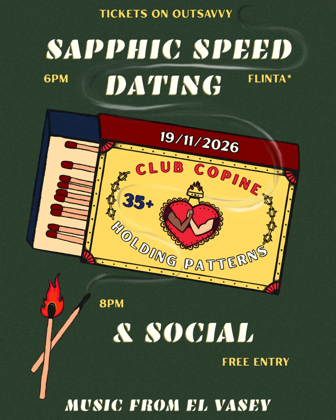 Poster for Club Copine Sapphic Speed Dating (35+) & Social at Holding Patterns, Leeds